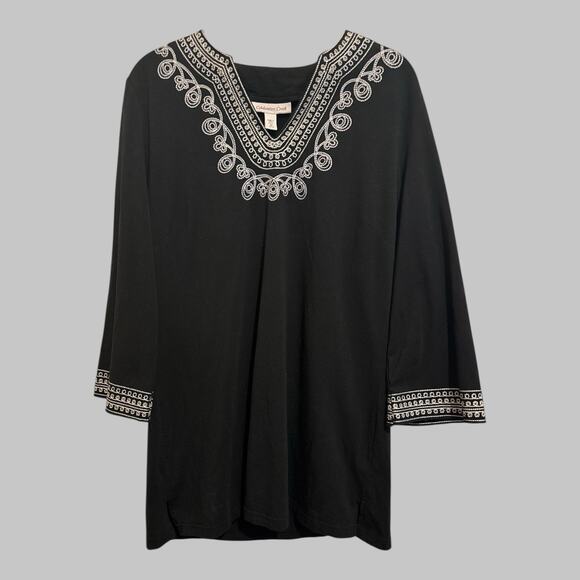 Coldwater Creek Womens Black Silver White Embroider Tunic Top Artsy Folk Size M - Picture 10 of 10
